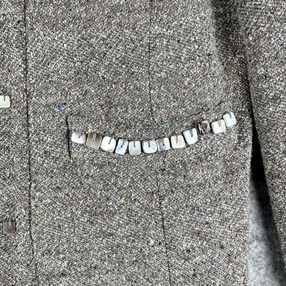 St John Sweater Wool Blend Cardigan Womens 8 Taupe Fleck Full Zip Beaded Blazer - Picture 6 of 16